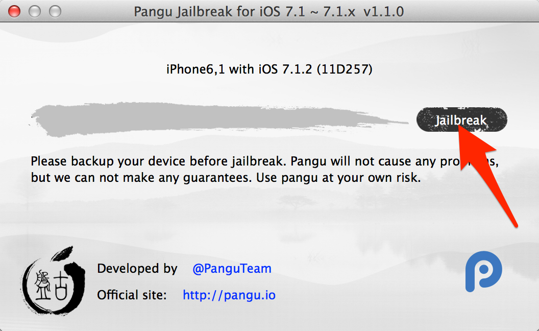 Для начала джейлбрейка iOS 7.1.2 нажмите "Jailbreak"
