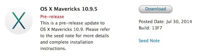 Обновление OS X Mavericks до 10.9.5 beta