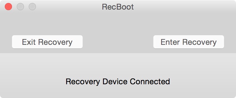 Главное окно RecBoot с подключенным iPhone в петле восстановления