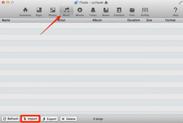 Импорт аудиофайлов в iPad через iTools