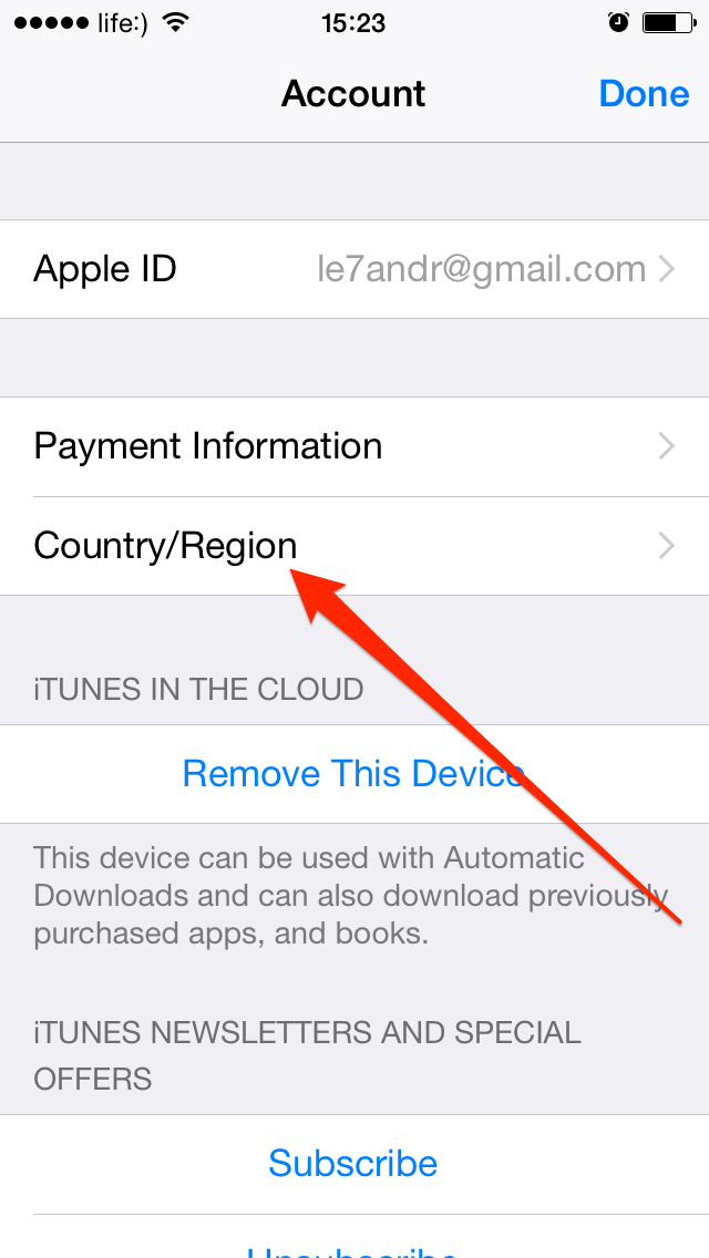 Изменение страны в настройках Apple ID