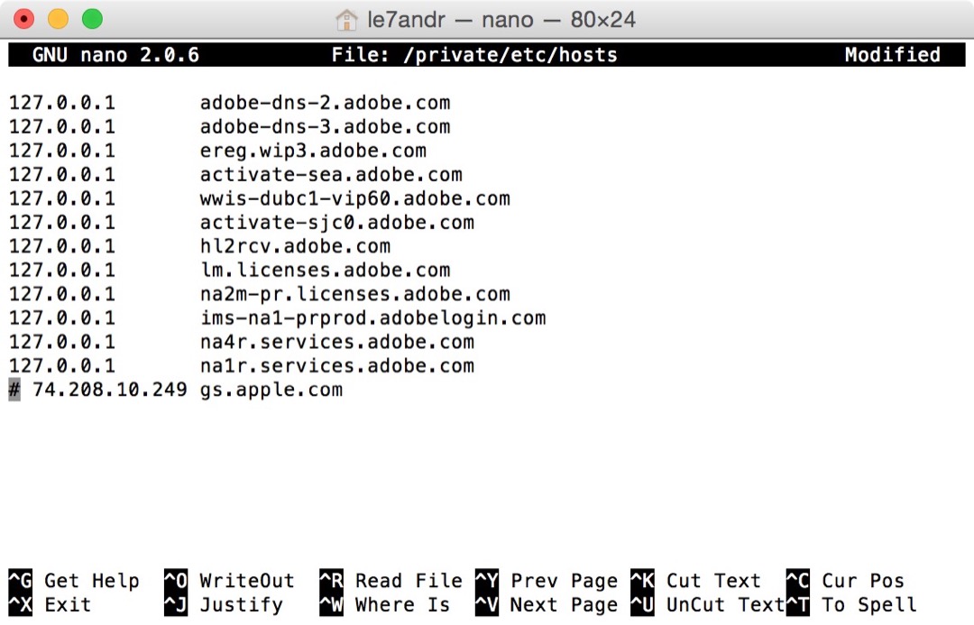 Модификация файла hosts в Mac OS X