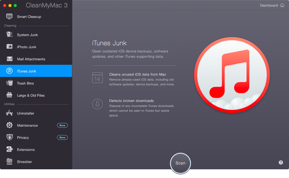 Чистка iTunes в CleanMyMac 3