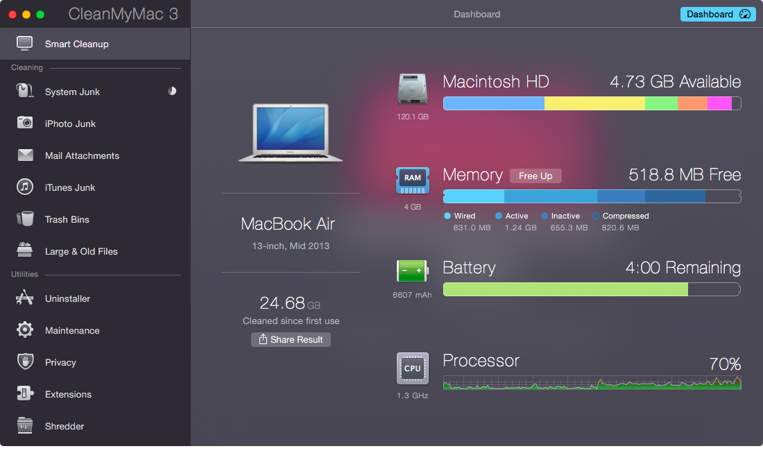 Мониторинг в CleanMyMac 3
