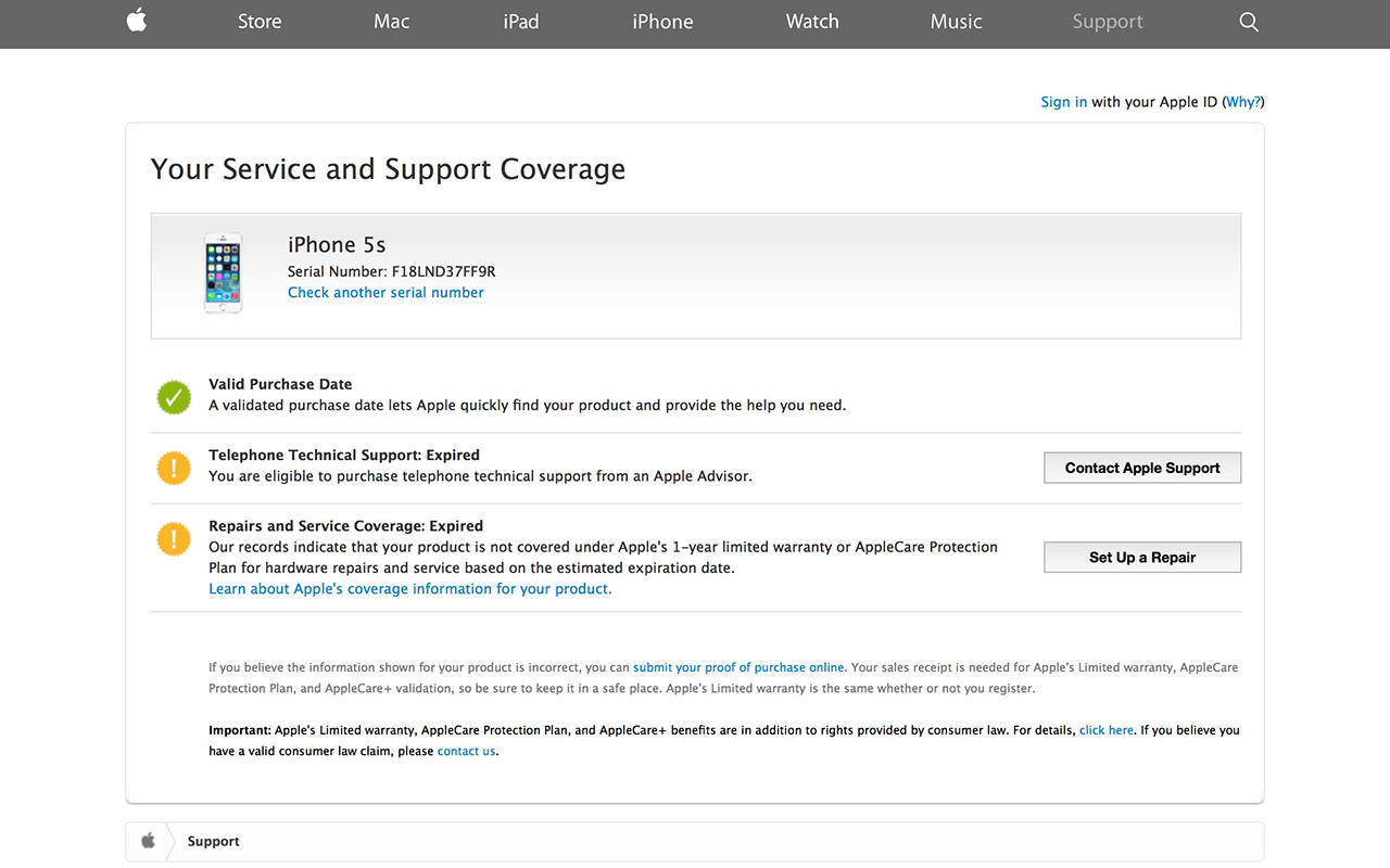 Проверка iPhone по серийному номеру на официальном сайте Apple