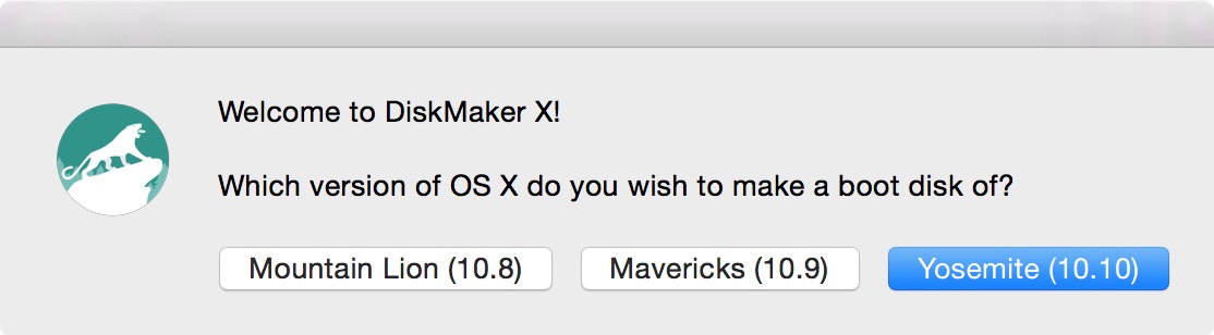 Окно выбора версии системы в DiskMaker X
