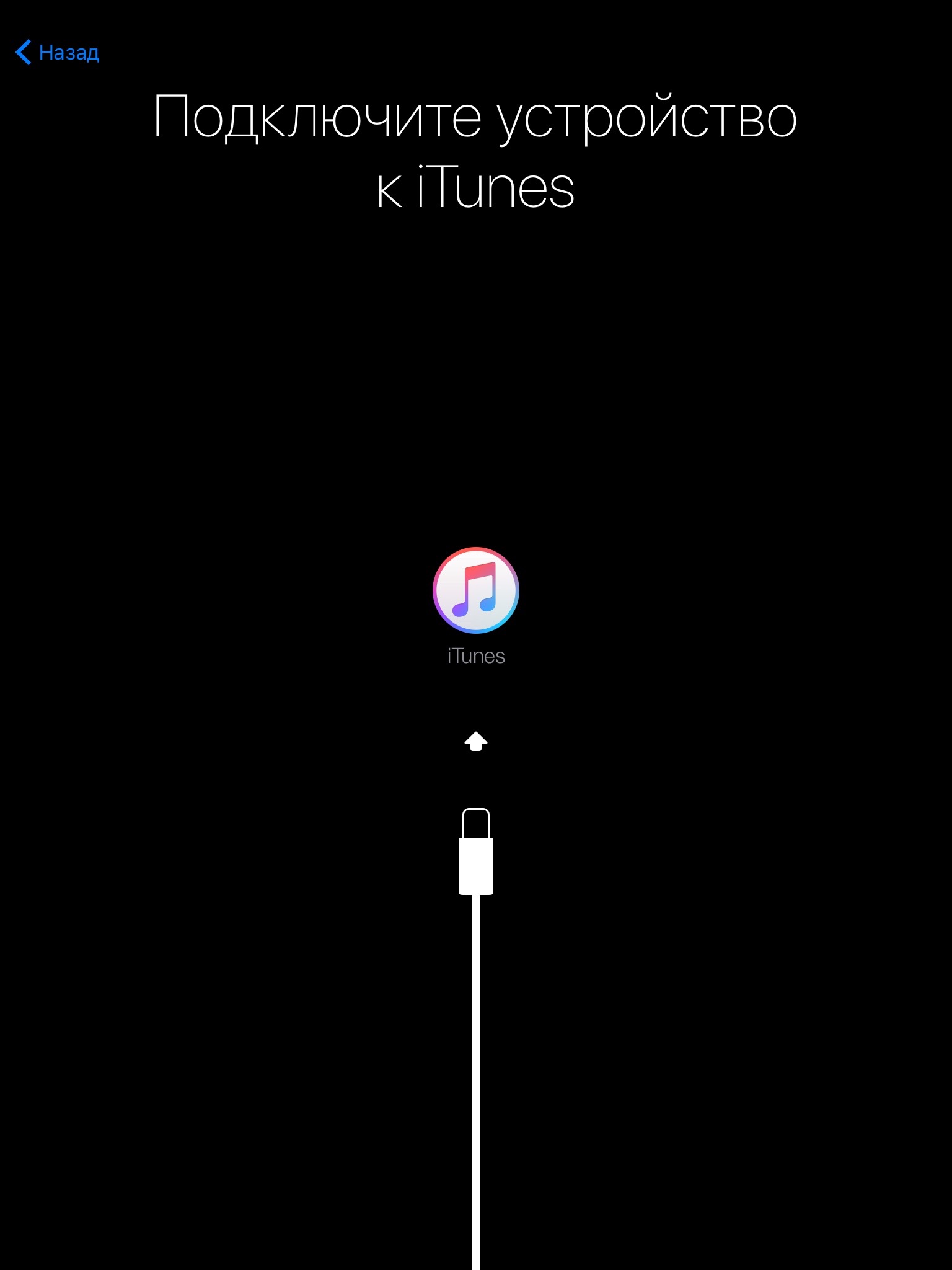 Сообщение на экране iPad Подключитесь к iTunes