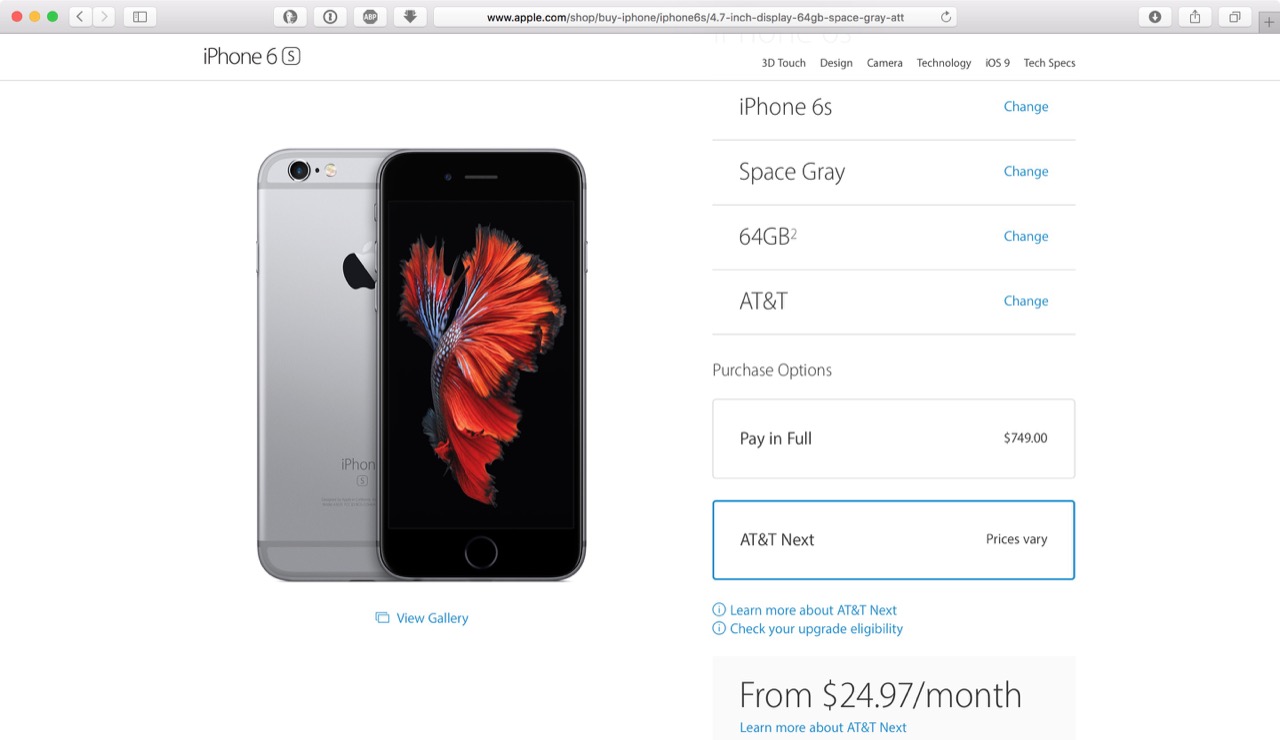 Покупка iPhone 6s залоченного на AT&T