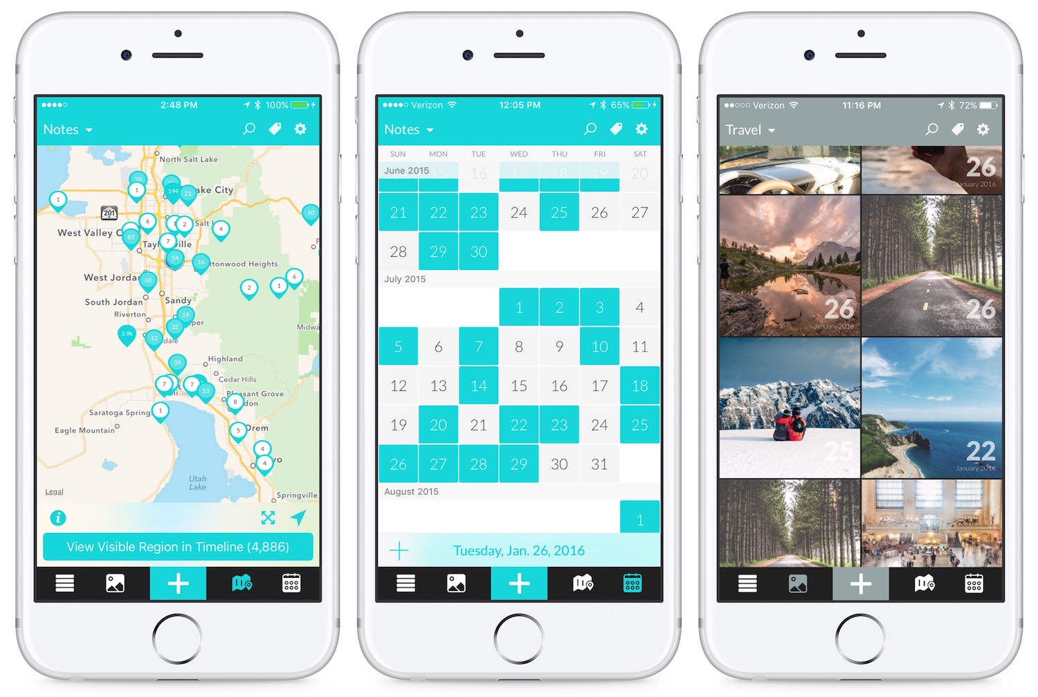 iPhone DayOne2 интерфейс календаря, фотографий и карты