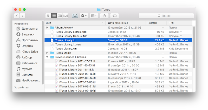 Папка c iTunes library